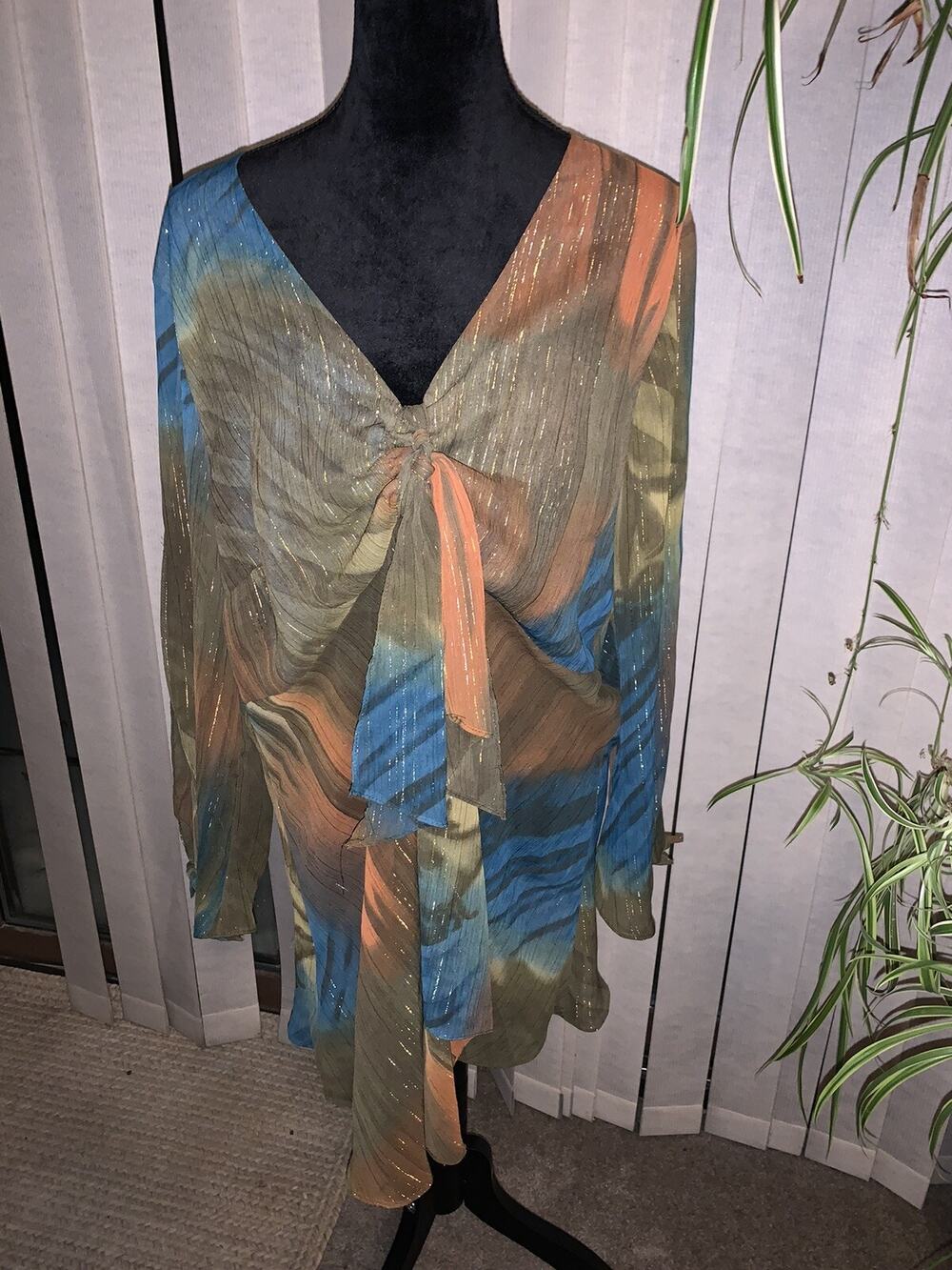 Lane Brant Blouse 18 - 20 sparkly shimmering sheer teal olive brown